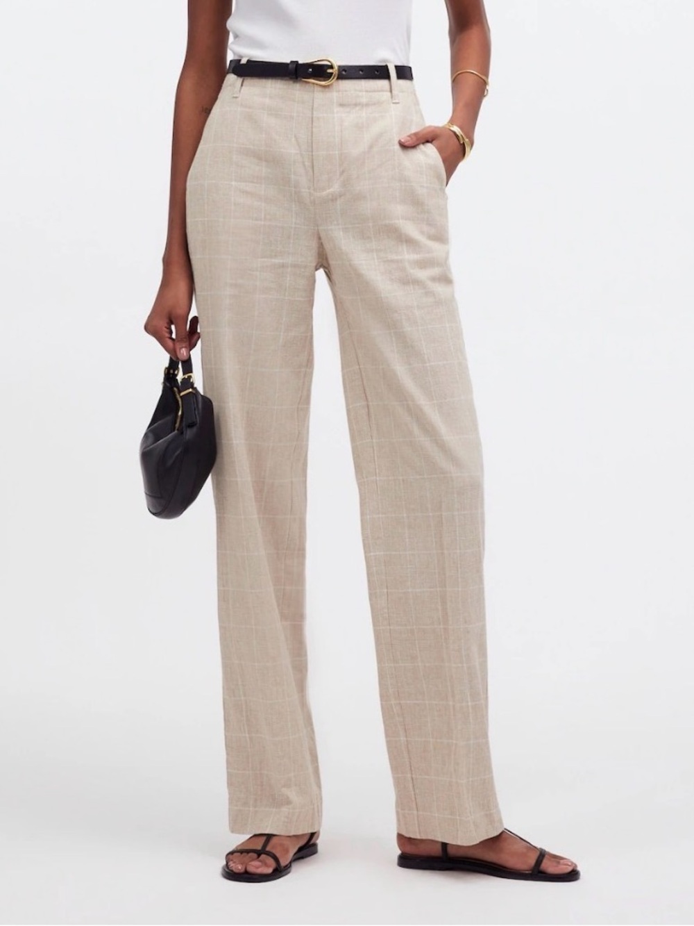 Madewell Mid-Rise Straight Pants in Plaid Linen Blend
